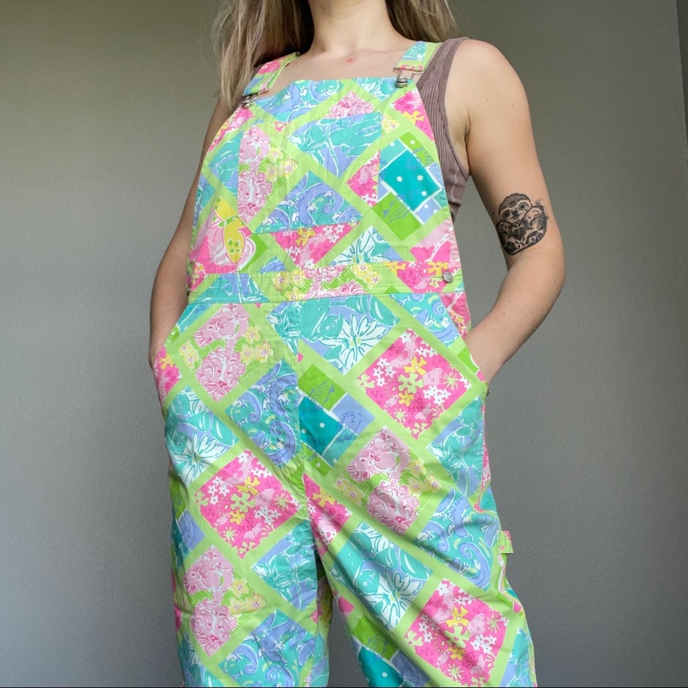 Vintage Lilly Pulitzer Women’s Multicolored Floral Cotton Summer Overalls Sz 8 - Picture 3 of 12